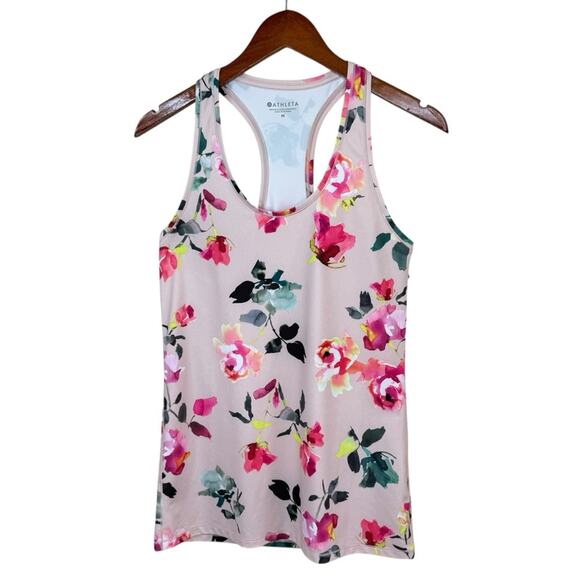 ATHLETA Shanti Womens Sz M Tank Top Pink Floral Racerback Athleisure Yoga - Picture 3 of 14